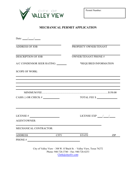 First page of the Mechanical Permit Application