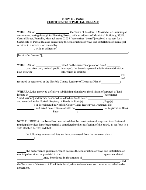 First page of the Certificate of Partial Release