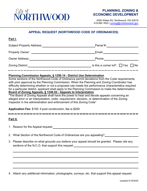 First page of the Appeal Request