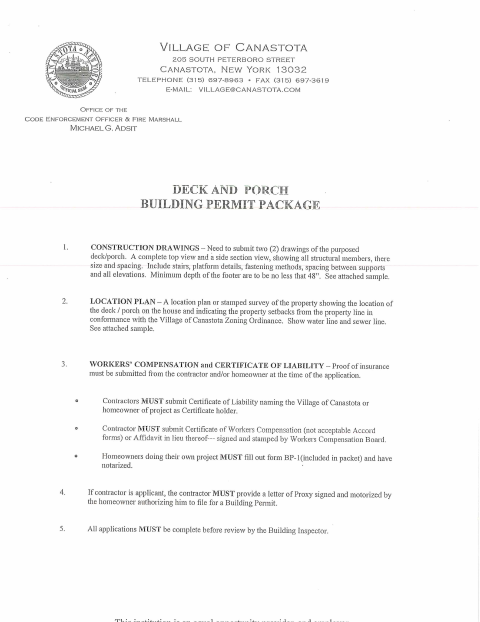 First page of the Deck And Porch Building Permit Package
