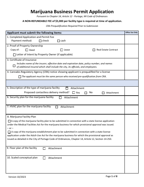 First page of the Marijuana Business Permit Application