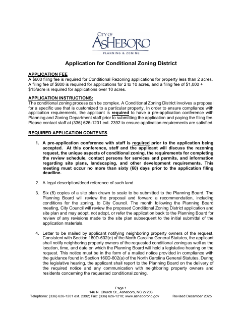 First page of the Conditional Zoning District Application