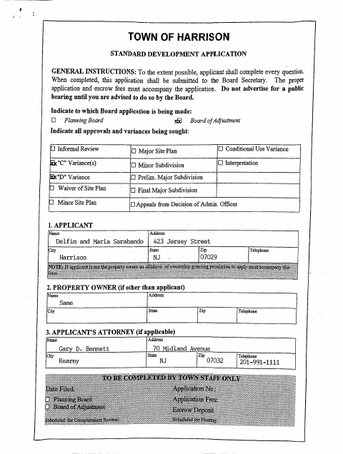 First page of the Standard Development Application
