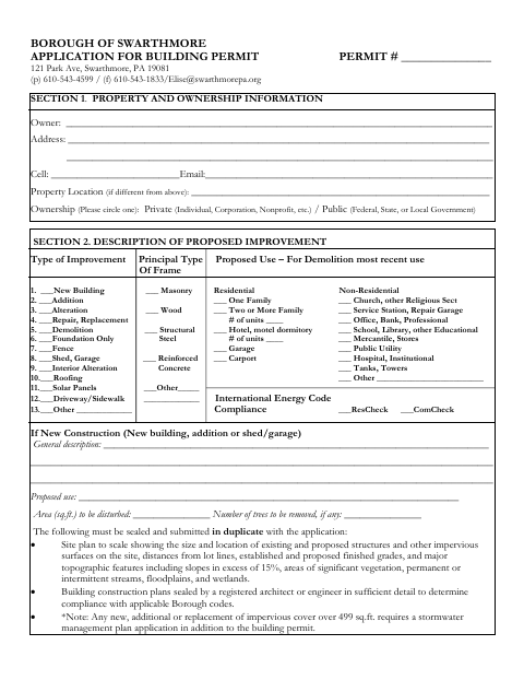 First page of the Building Permit Application