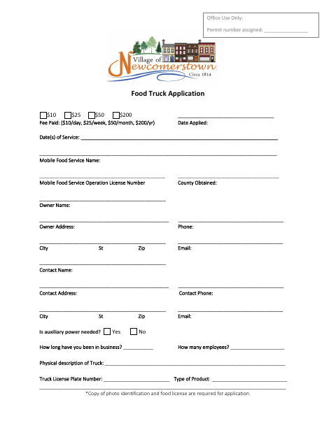 First page of the Food Truck Application