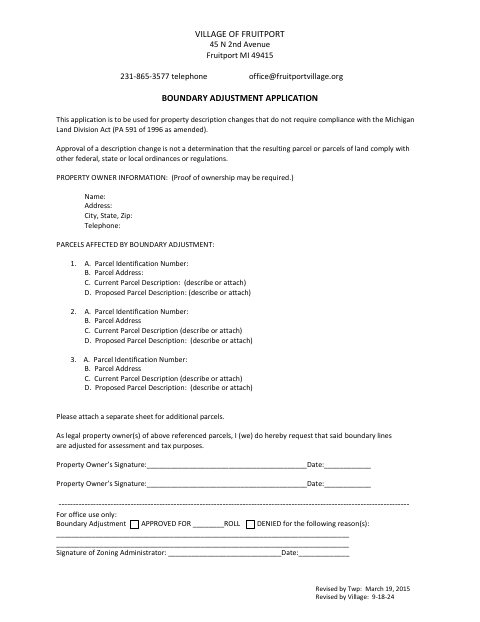 First page of the Boundary Adjustment Application