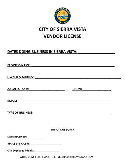 First page of the Vendor License Application