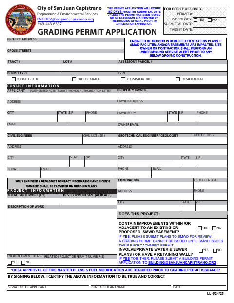 First page of the Grading Permit Application