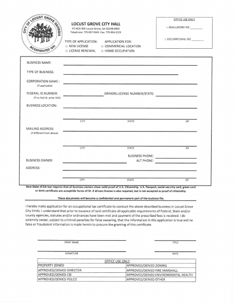 First page of the Alcoholic Beverage License Application