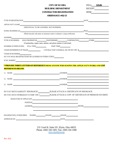 First page of the Contractor Registration
