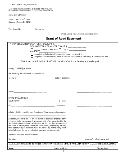 First page of the Grant of Road Easement