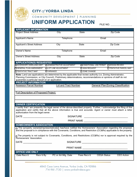 First page of the Uniform Application