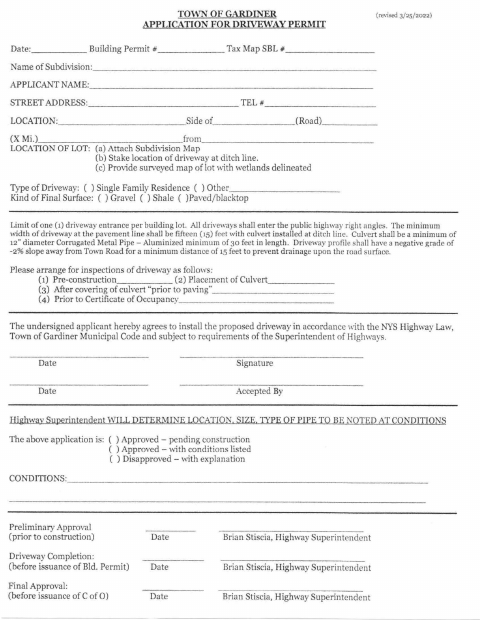 First page of the Driveway Permit Application