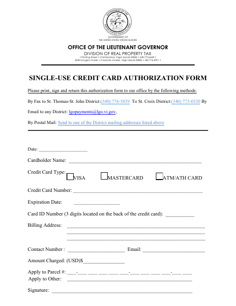 First page of the Single-Use Credit Card Authorization Form