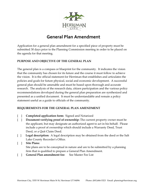 First page of the General Plan Amendment Application