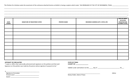 First page of the Petition for Initiative and Affidavit of Circulator