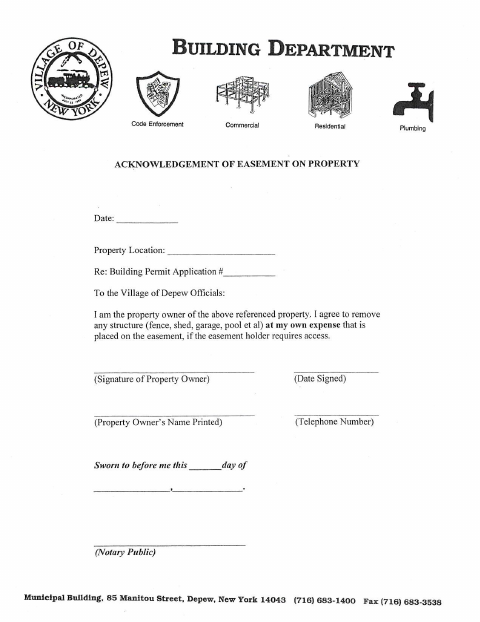 First page of the Acknowledgement of Easement on Property