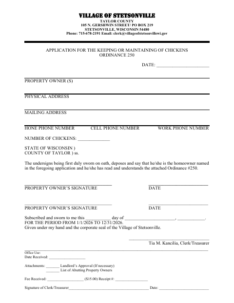 First page of the Application for Keeping or Maintaining Chickens