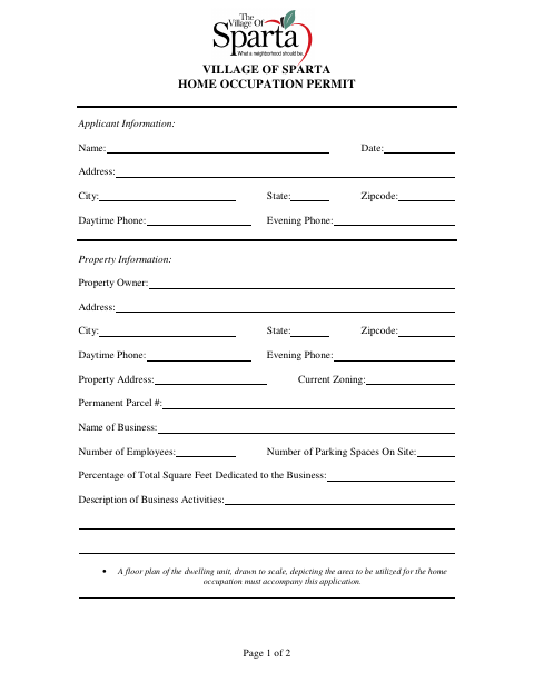 First page of the Home Occupation Permit