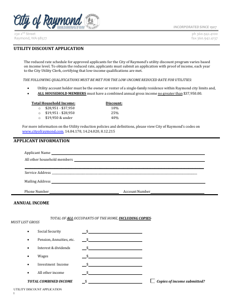 First page of the Utility Discount Application