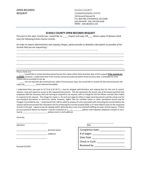 First page of the Open Records Request Form