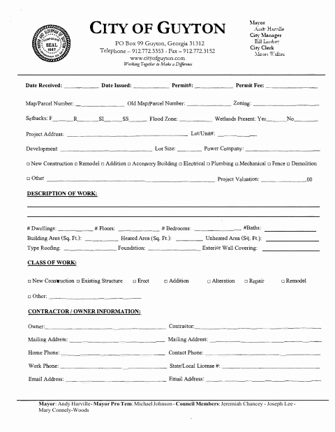 First page of the Building Permit Application 2026