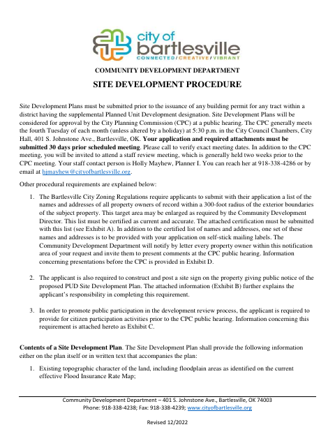 First page of the Site Development Plan Application