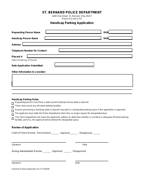 First page of the Handicap Parking Application