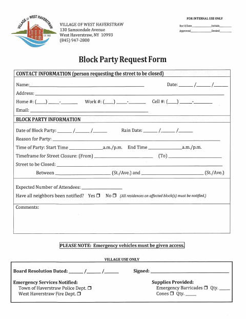 First page of the Block Party Request Form