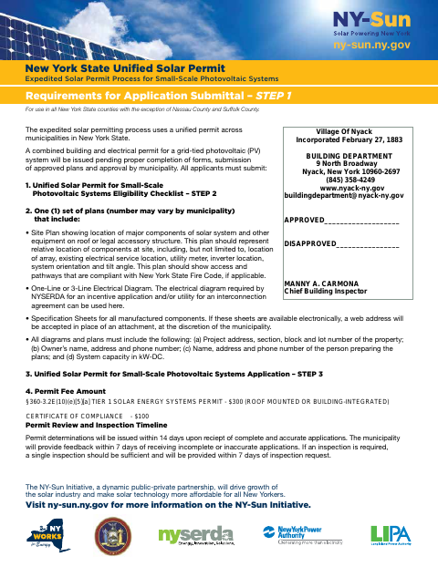 First page of the New York State Unified Solar Permit Application