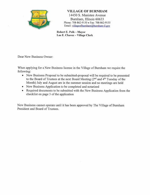 First page of the New Business License Application