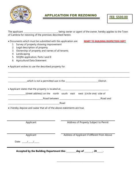 First page of the Application for Rezoning