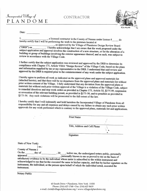 First page of the Design Review Board Contractor Affidavit