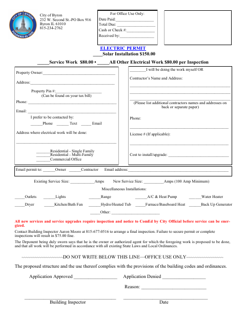 First page of the Electric Permit Application