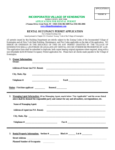 First page of the Rental Occupancy Permit Application