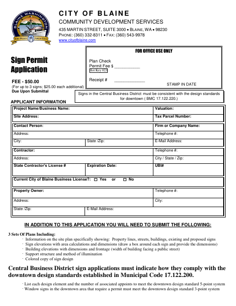 First page of the Sign Permit Application