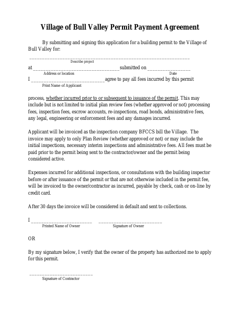 First page of the Building Permit Payment Agreement