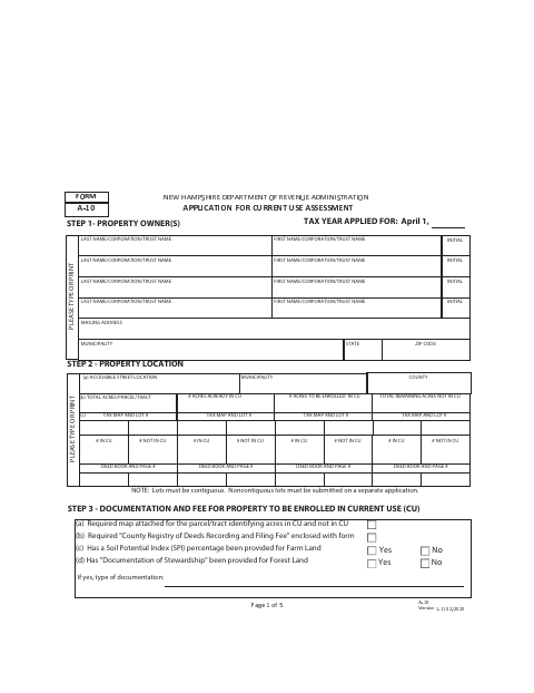 First page of the Current Use Application