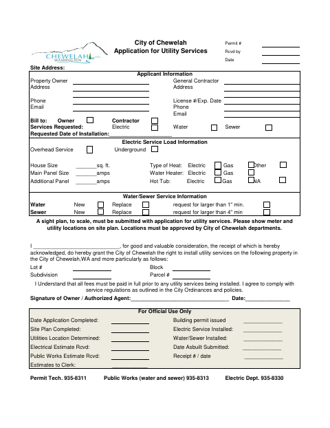 First page of the Application for Utility Services