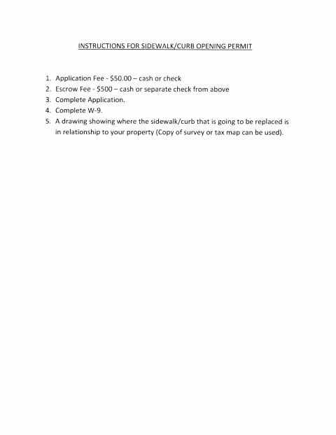 First page of the Sidewalk/Curb Opening Permit Application