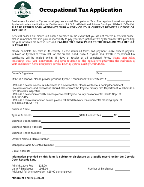 First page of the Home Occupation Application