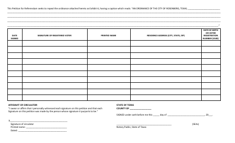 First page of the Petition for Referendum and Affidavit of Circulator