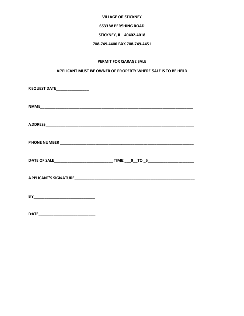 First page of the Permit for Garage Sale