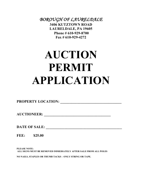 First page of the Auction Permit Application