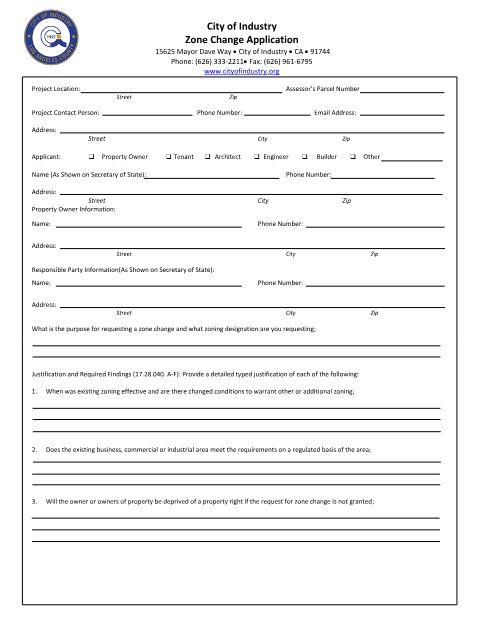 First page of the Zone Change Application