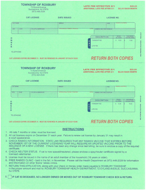 First page of the Cat License Application