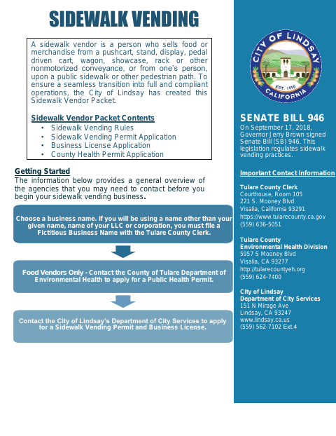 First page of the Sidewalk Vending Packet