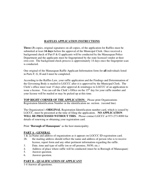 First page of the Raffles License Application