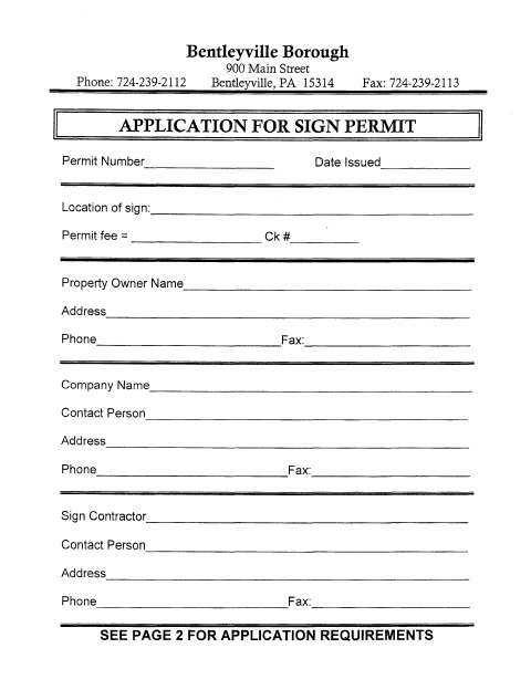 First page of the Sign Permit Application