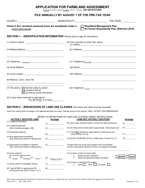 First page of the Application for Farmland Assessment